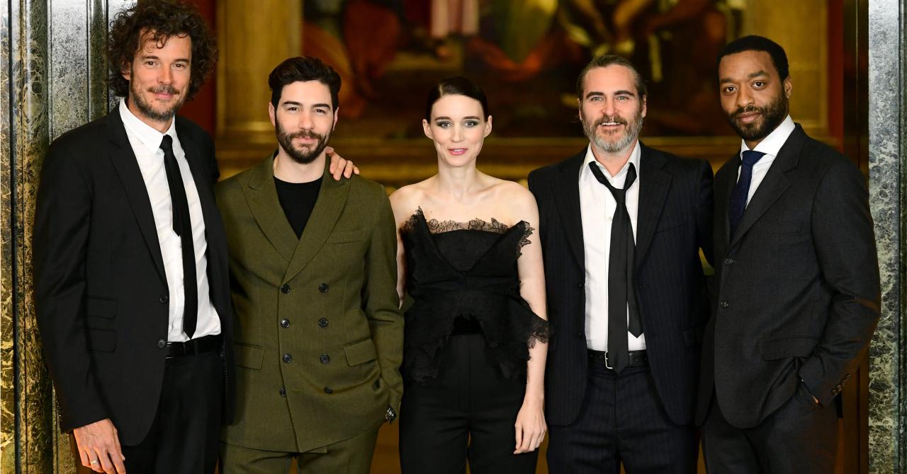 Garth Davis, Tahar Rahim, Rooney Mara, Joaquin Phoenix et Chiwetel Ejiofor à l'avant-première de Marie Madeleine, à Londresn, en février 2018