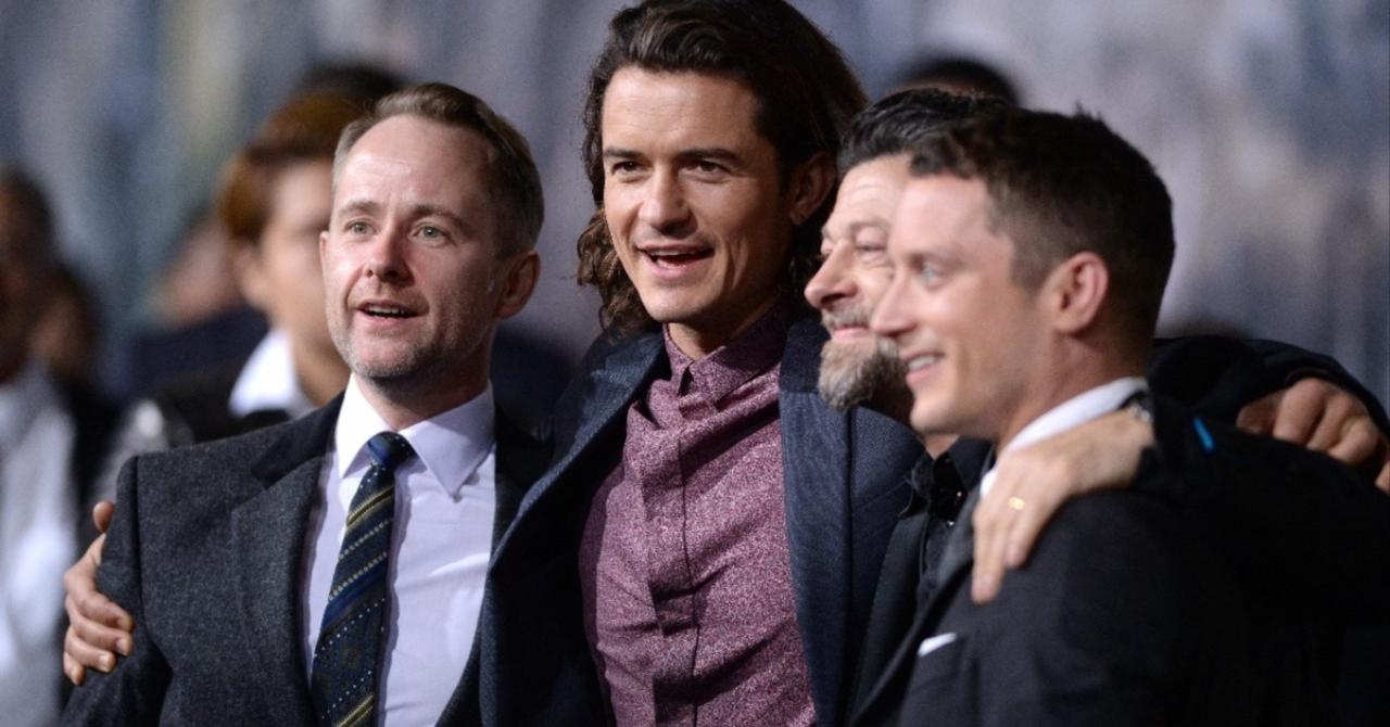 Billy Boyd, Orlando Bloom, Andy Serkis et Elijah Wood réunis à l'avant-première du Hobbit 3 : La Bataille des cinq armées (décembre 2014)