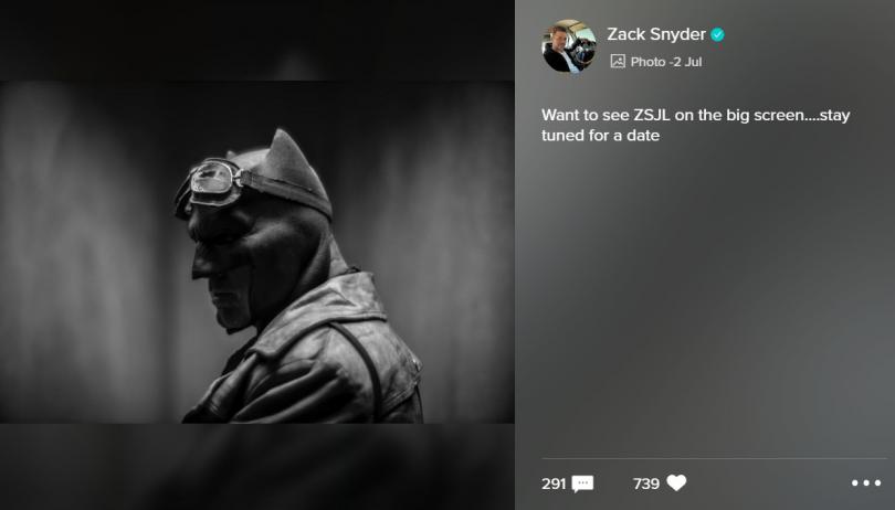 Zack Snyder annonce une sortie au cinéma pour son Justice League